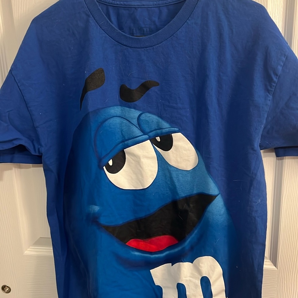 Large vintage m and m t shirt no holes still bright blue